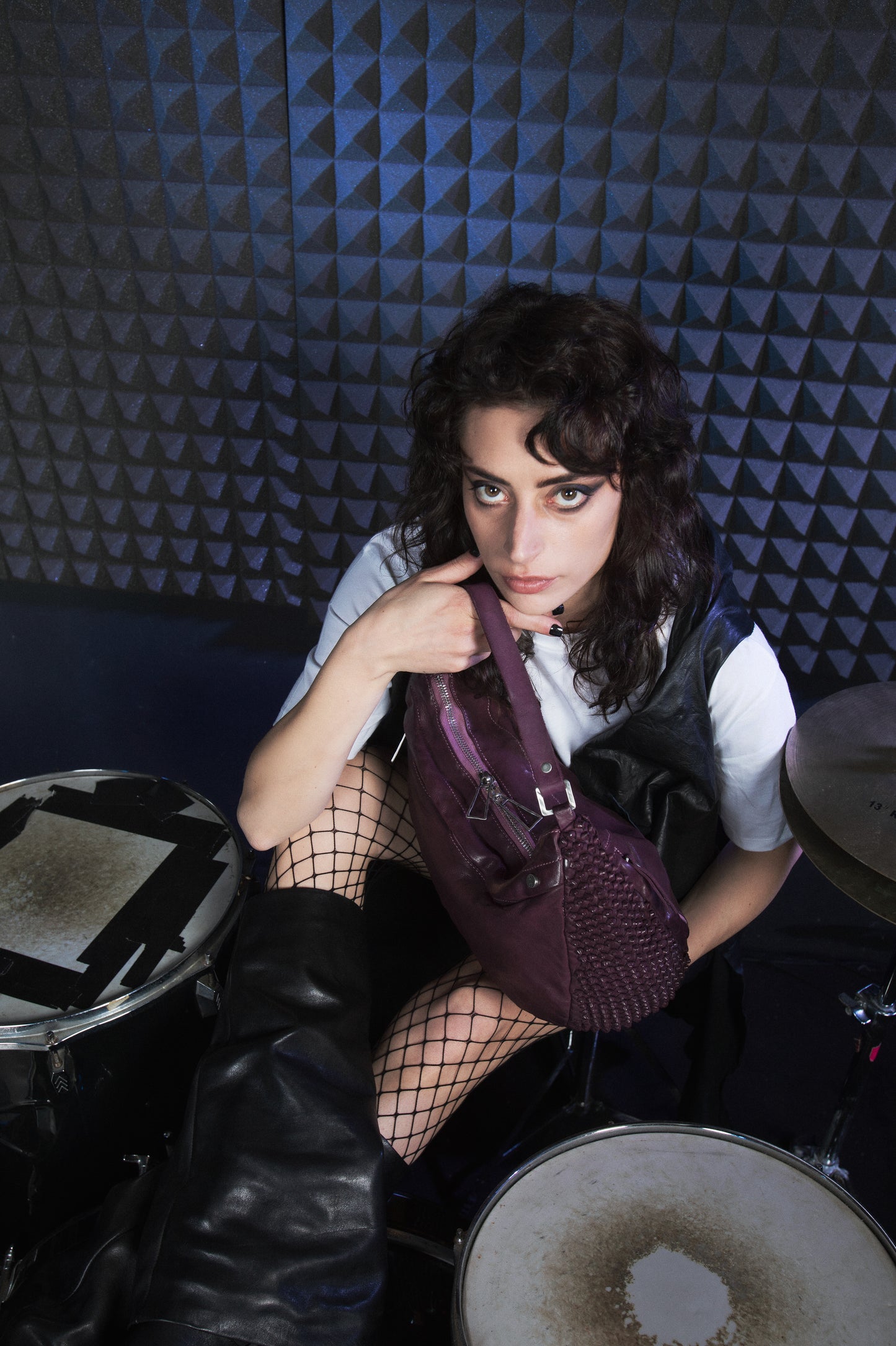 Chicca Stud leather bag in sea blue.