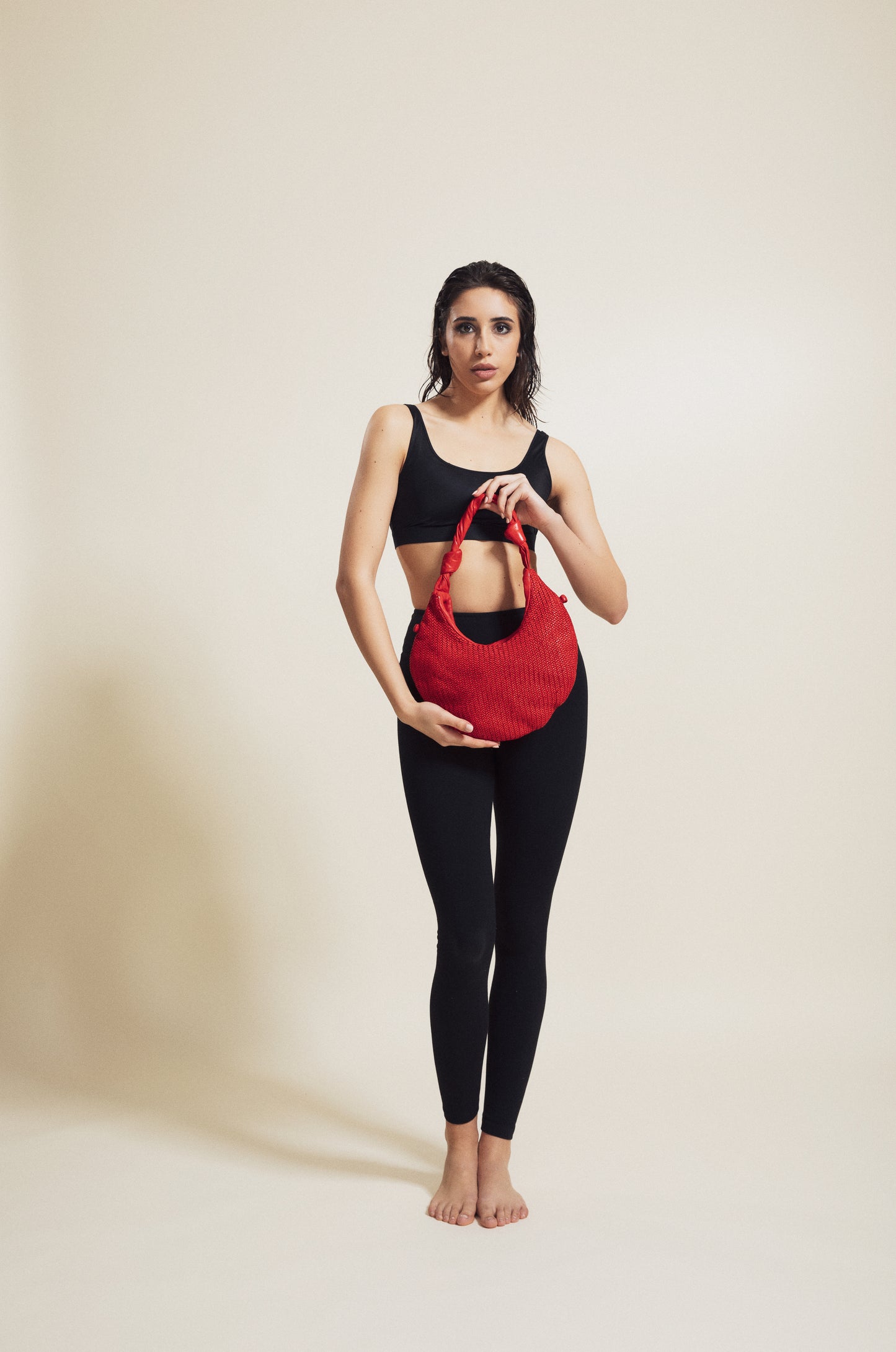 Borsa a spalla Petra mesh in pelle colore terracotta