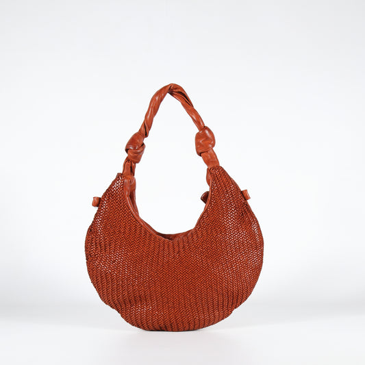 Borsa a spalla Petra mesh in pelle colore terracotta
