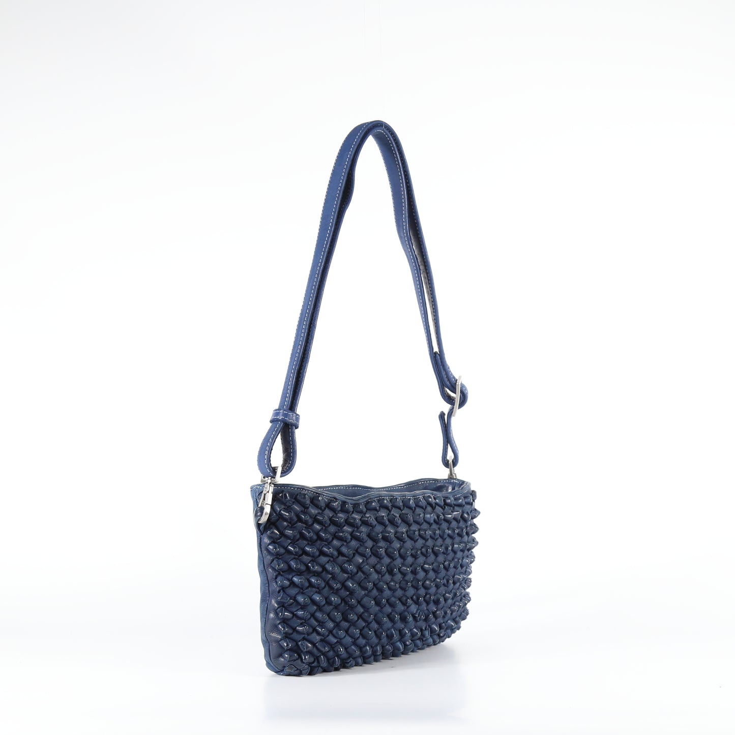 Tracolla Diletta nodi in pelle blu mare