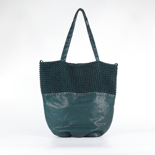 Ornella Stud leather shopper bag in teal