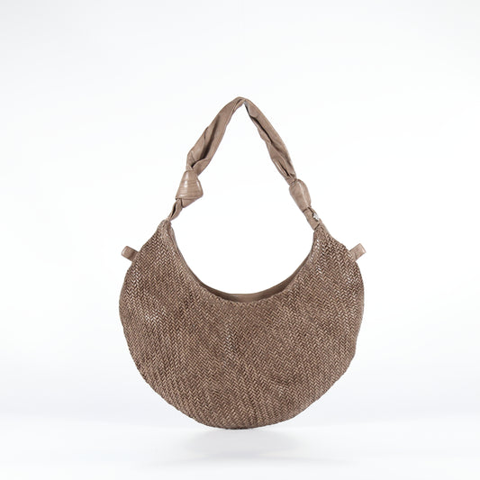 Borsa a spalla Petra mesh in pelle colore taupe