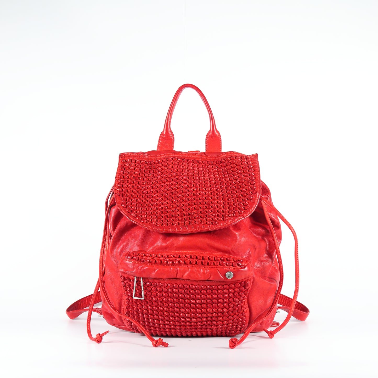 Zaino Nora stud in pelle rosso led