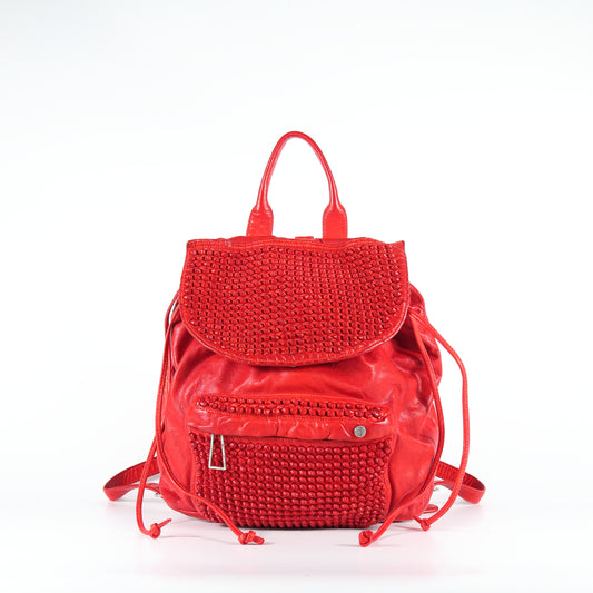 Zaino Nora stud in pelle rosso led