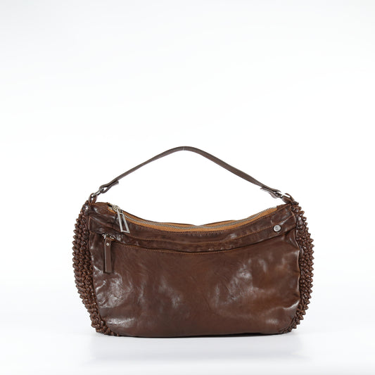 Shopper Chicca stud in pelle colore castagna