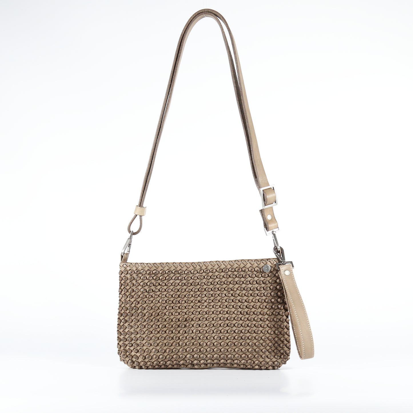 Diletta Stud shoulder bag in stone-colored leather