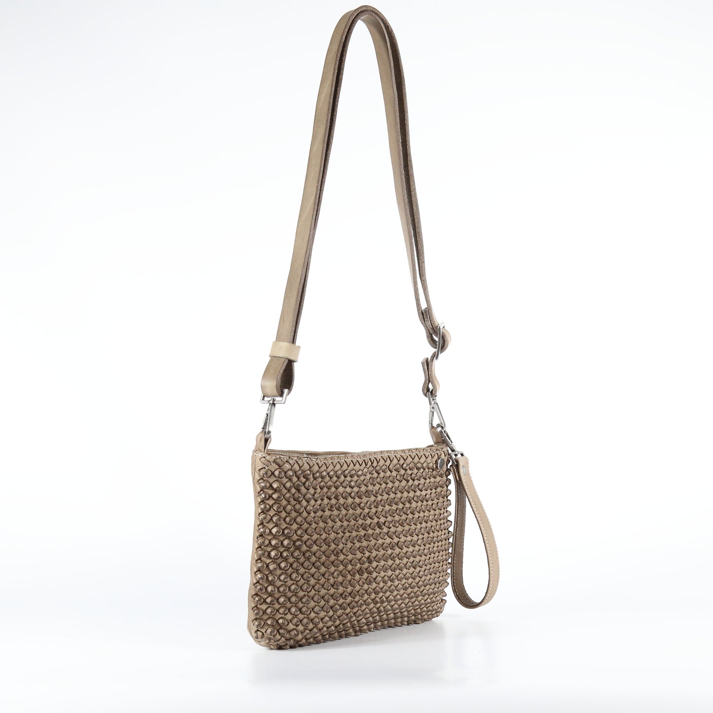 Diletta Stud shoulder bag in stone-colored leather