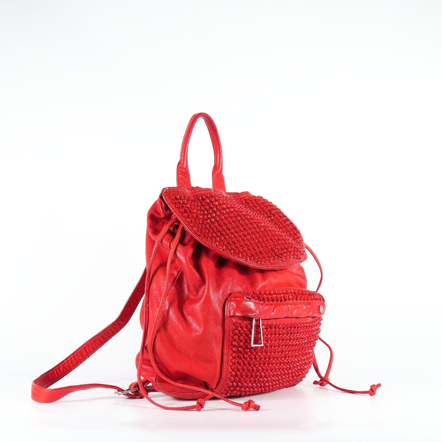 Zaino Nora stud in pelle rosso led