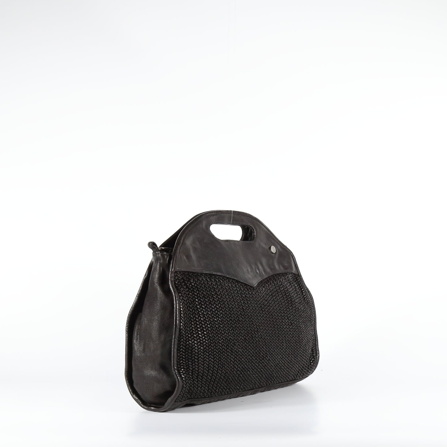 Shopper Gisella mesh in pelle intrecciata nera