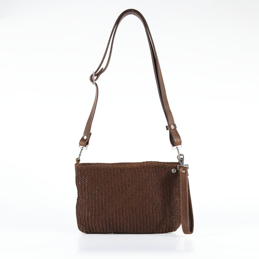 Tracolla Diletta mesh in pelle colore castagna