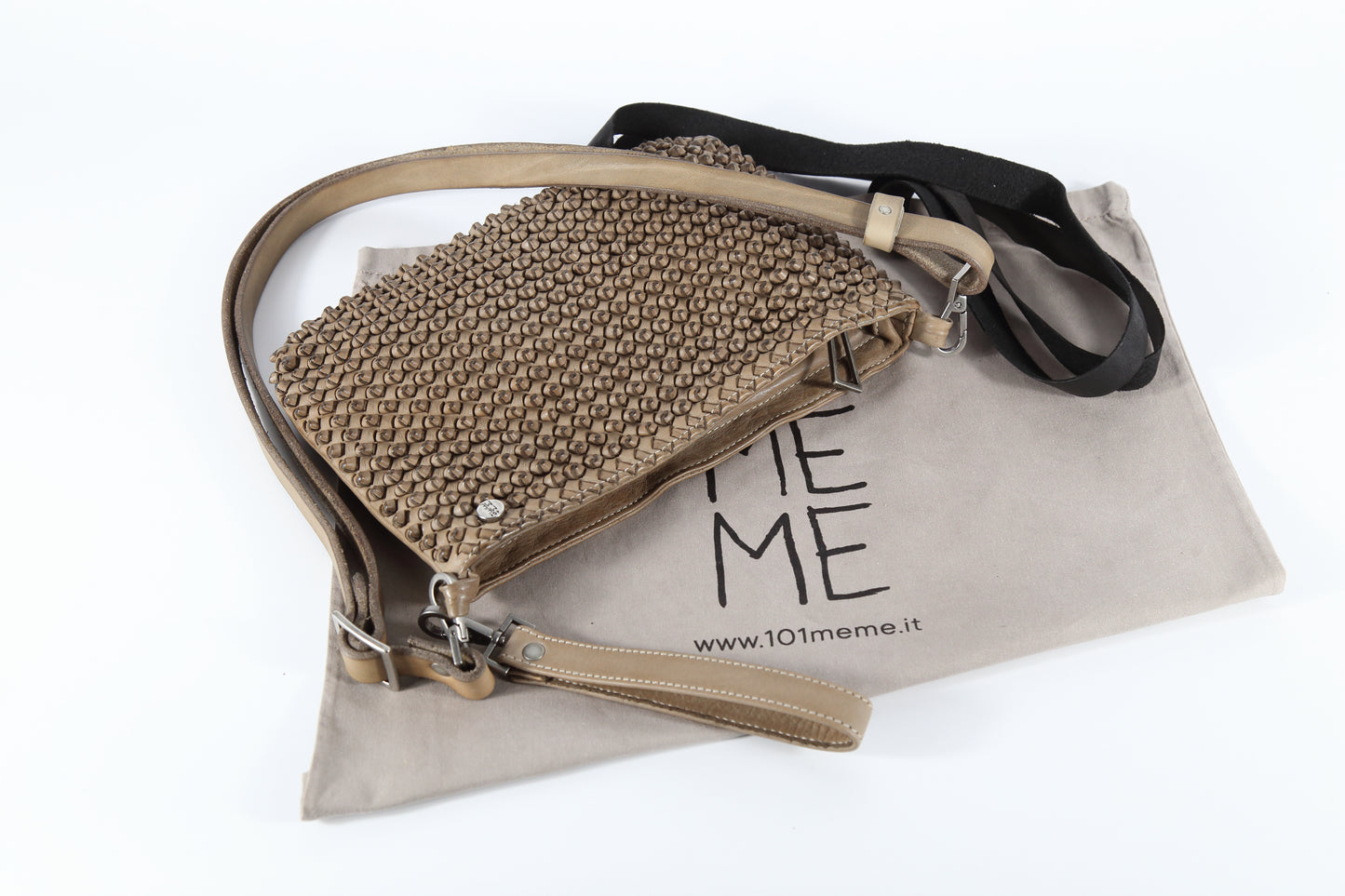 Diletta Stud shoulder bag in stone-colored leather