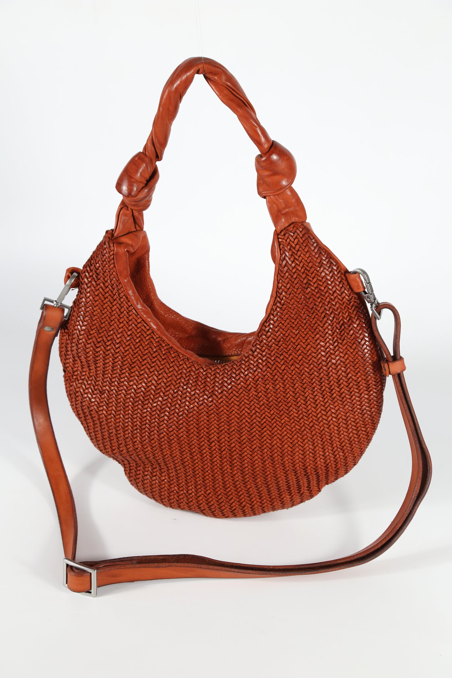 Borsa a spalla Petra mesh in pelle colore terracotta