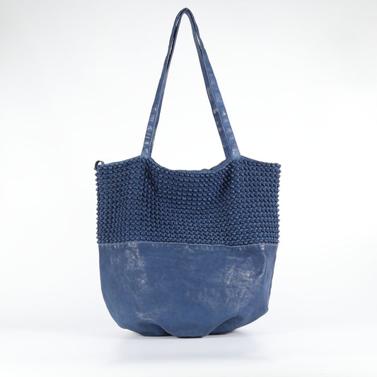 Ornella Stud leather shopper bag in sea blue