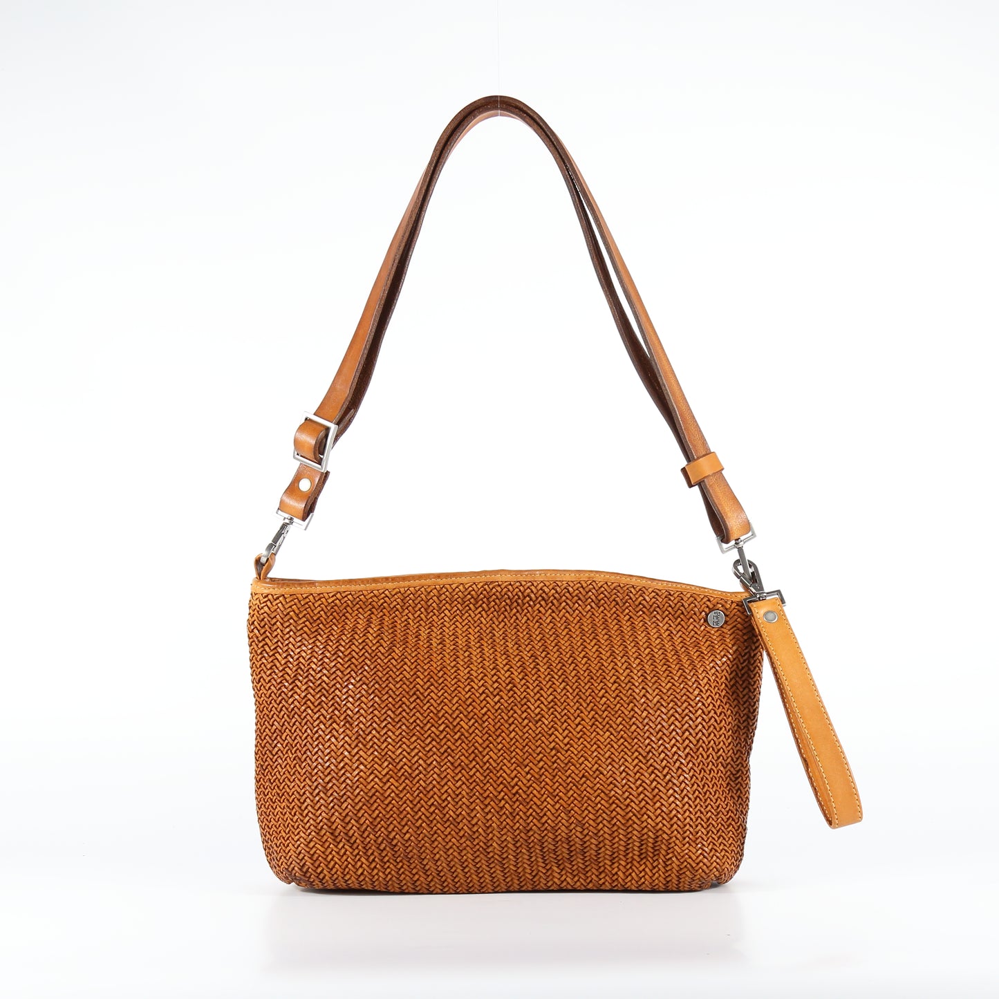 Lola Mesh leather clutch in terracotta