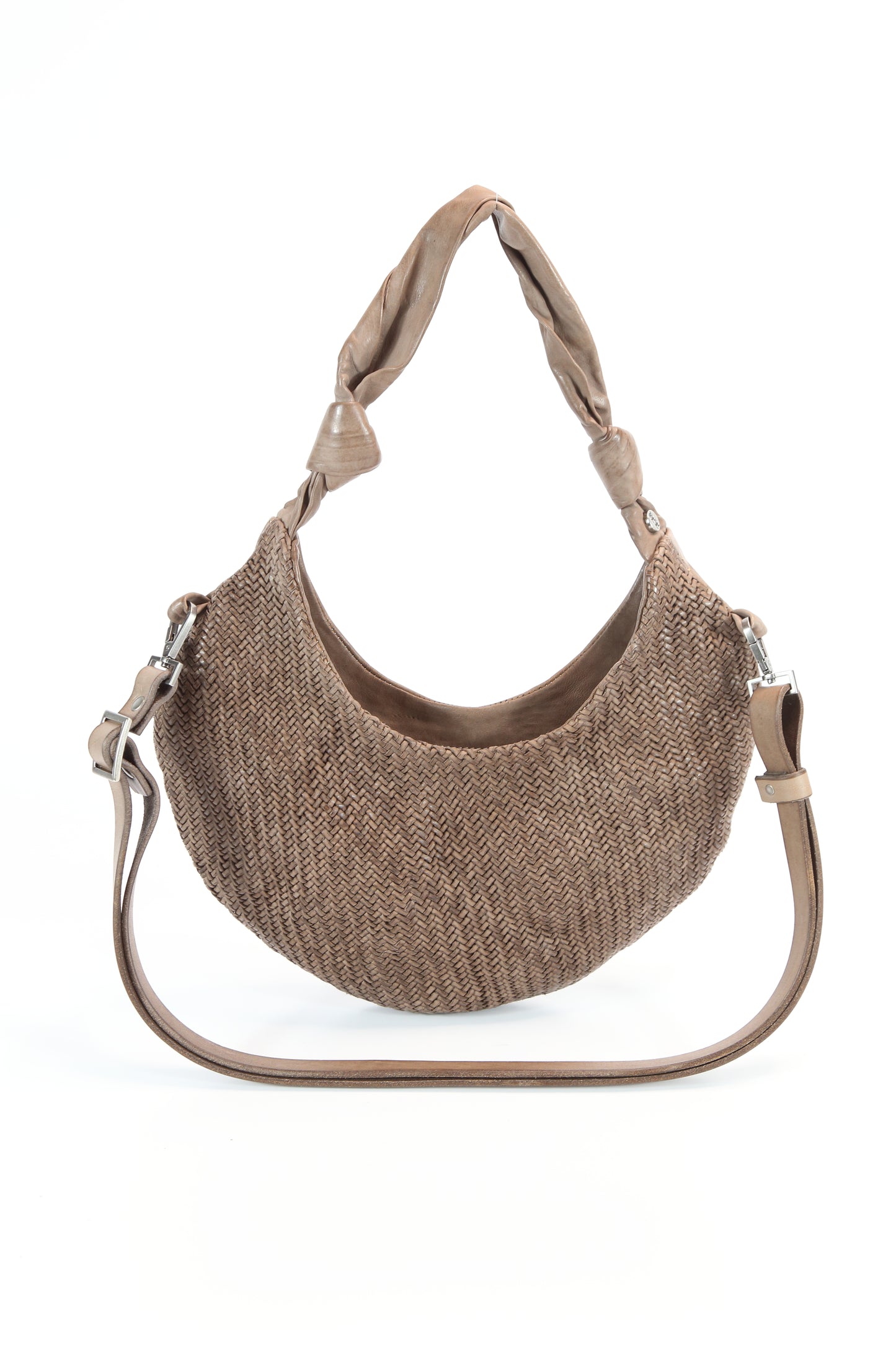 Borsa a spalla Petra mesh in pelle colore taupe