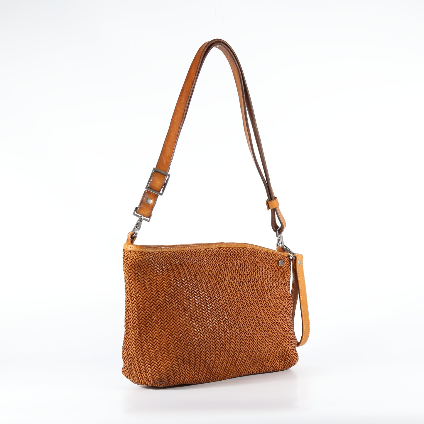 Lola Mesh leather clutch in terracotta