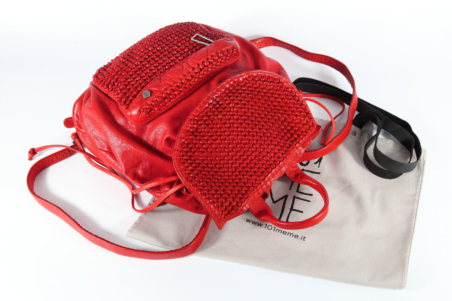 Zaino Nora stud in pelle rosso led