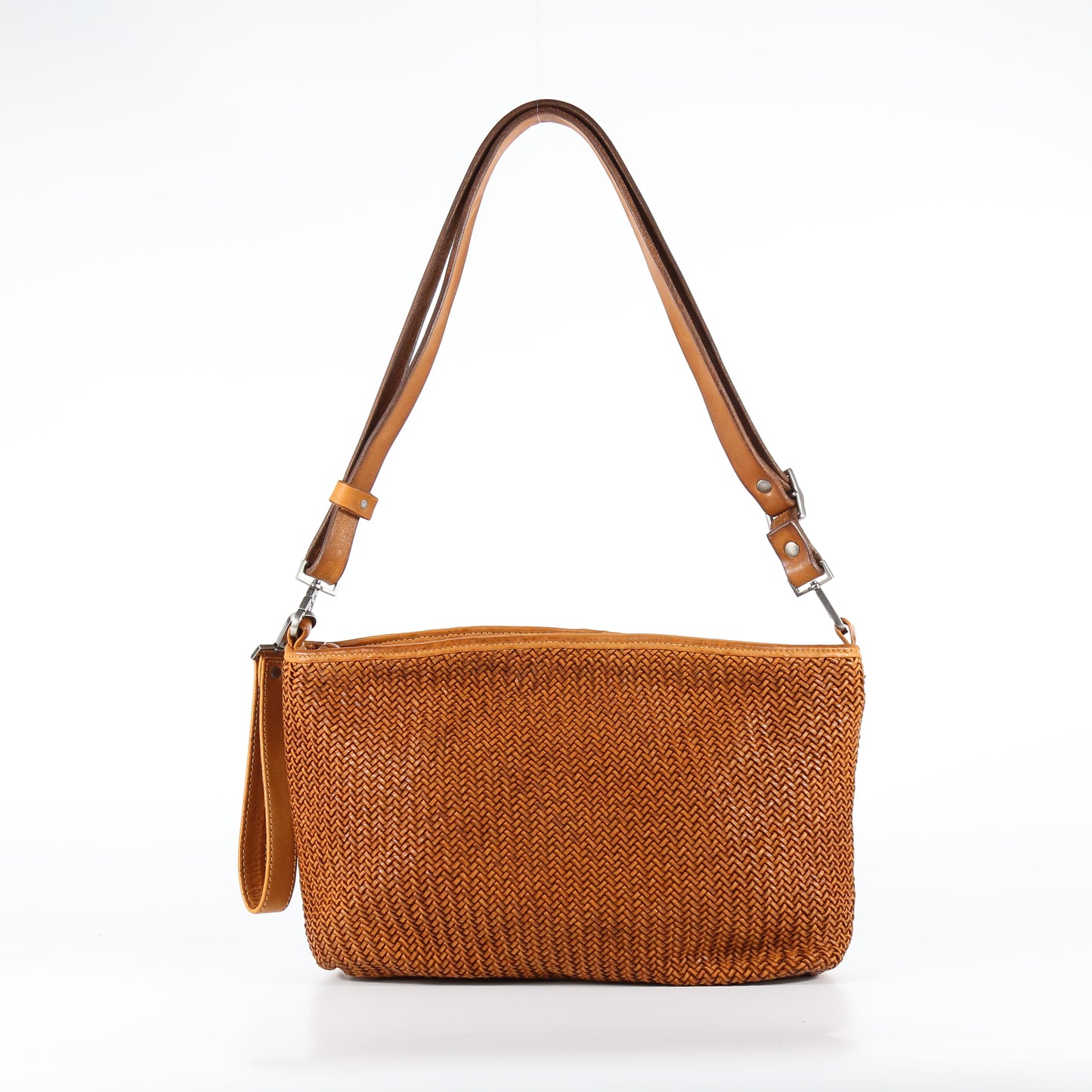 Lola Mesh leather clutch in terracotta