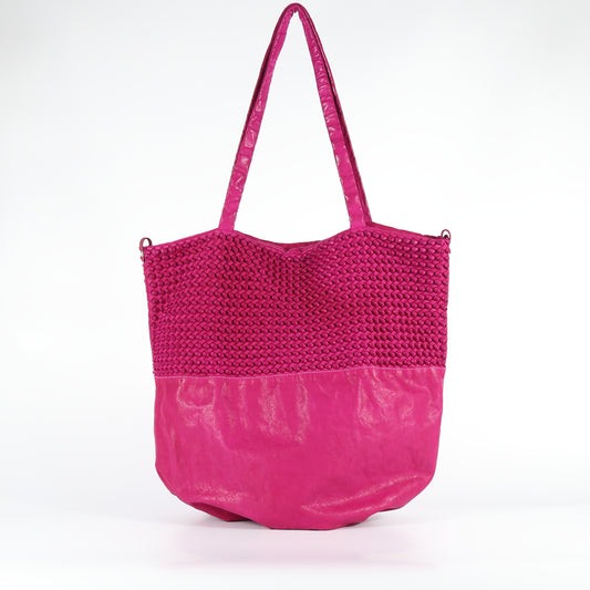 Shopper Ornella stud in pelle fuxia