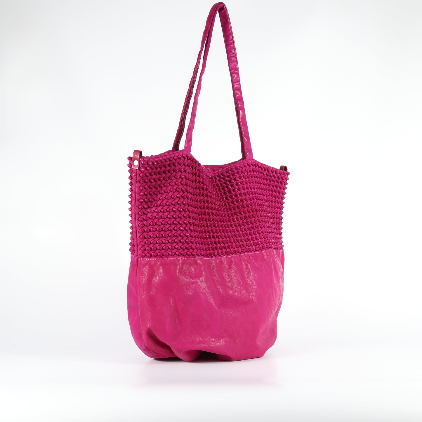 Shopper Ornella stud in pelle fuxia
