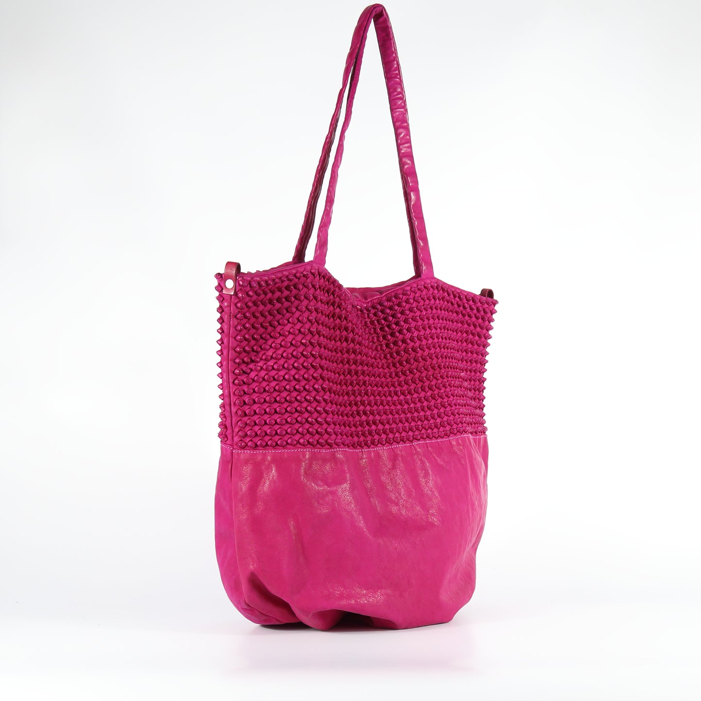 Shopper Ornella stud in pelle fuxia