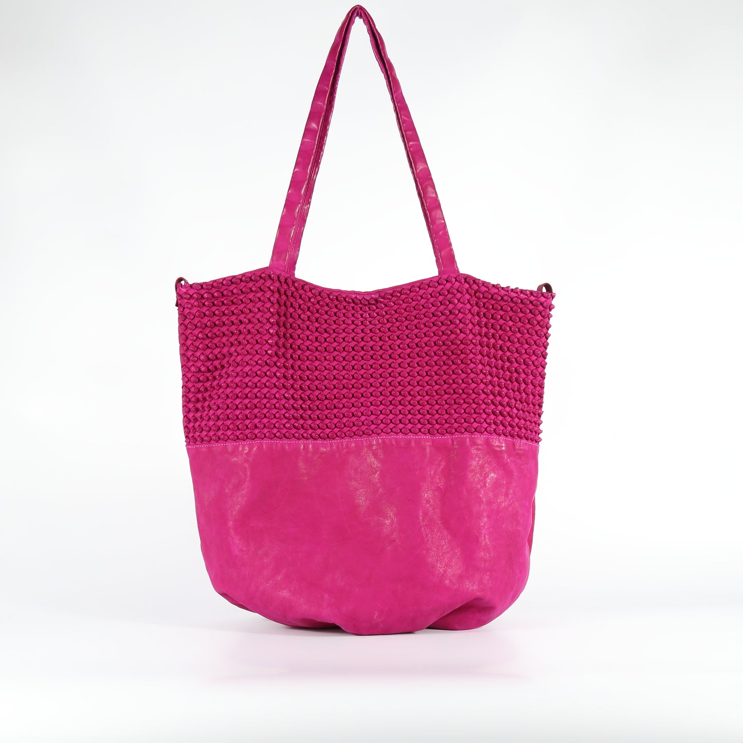 Shopper Ornella stud in pelle fuxia