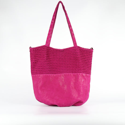 Shopper Ornella stud in pelle fuxia