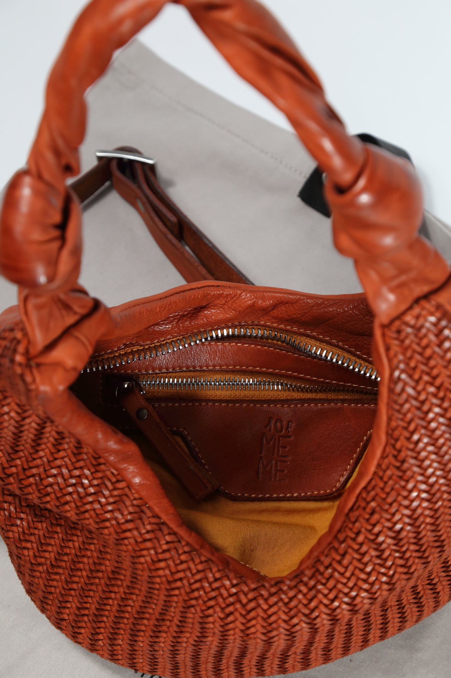 Borsa a spalla Petra mesh in pelle colore terracotta