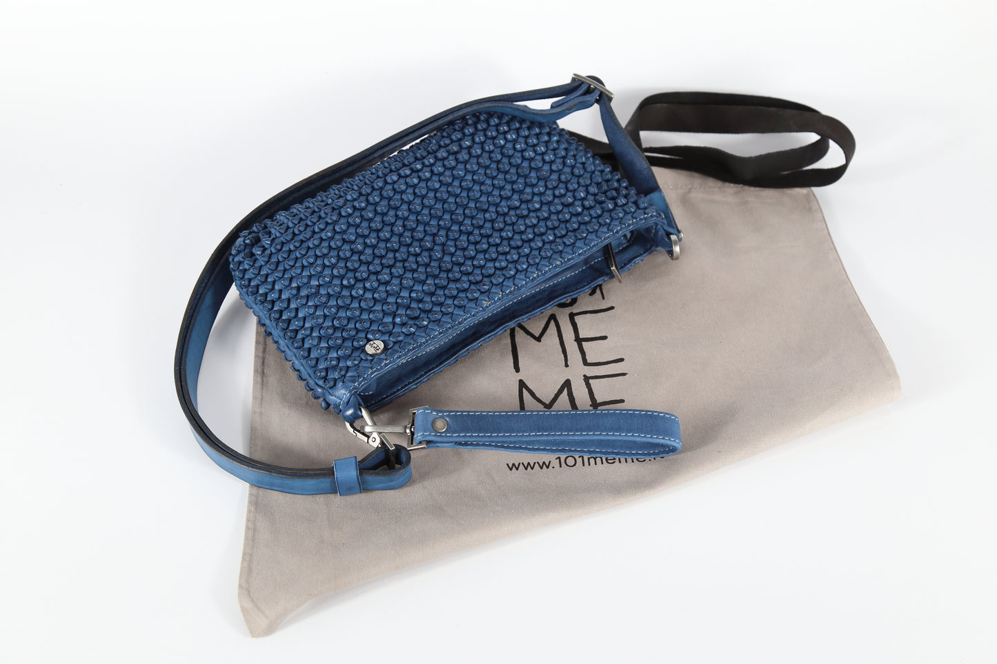 Tracolla Diletta stud 2s in pelle colore mare