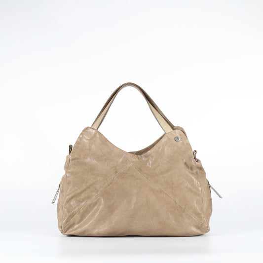Clotilde leather shopper bag in stone