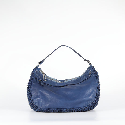 Chicca Stud leather bag in sea blue.