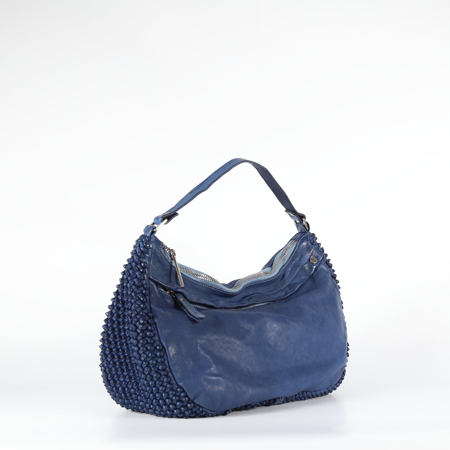 Chicca Stud leather bag in sea blue.