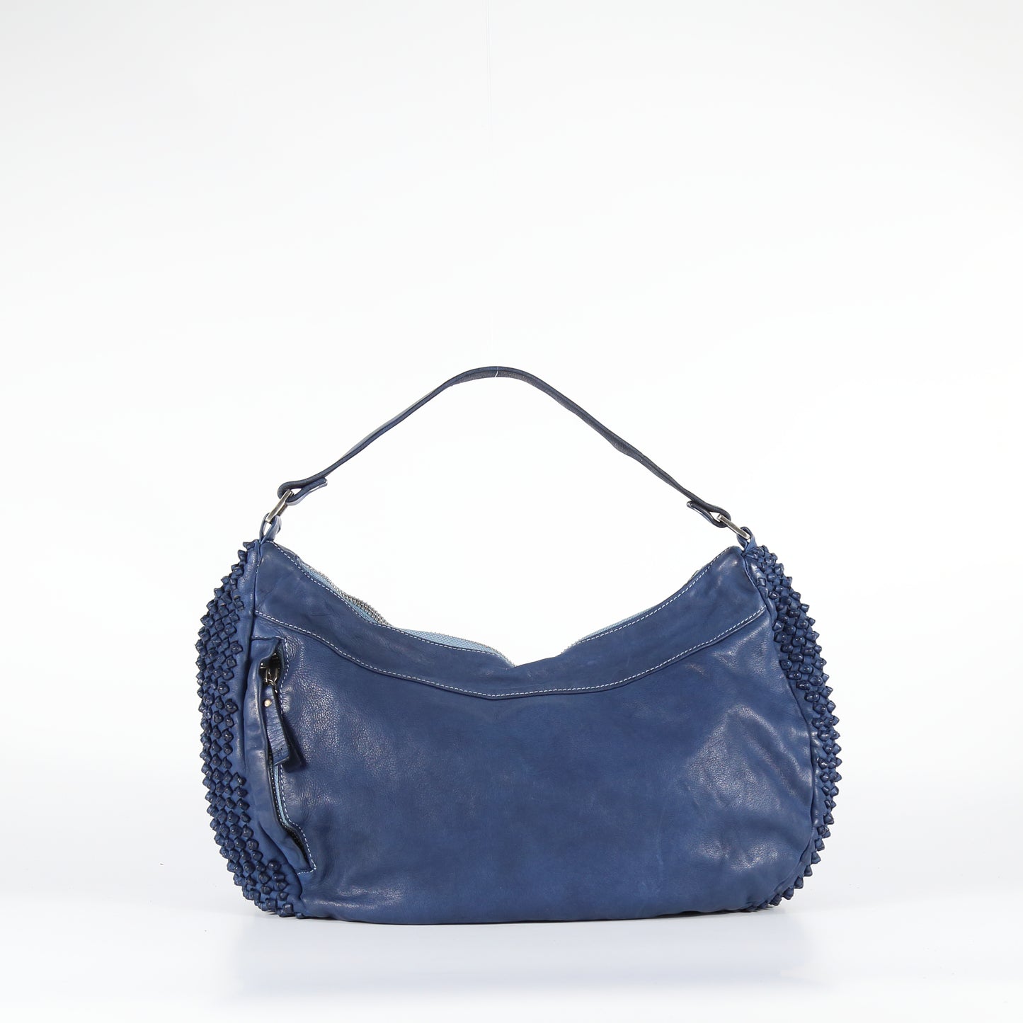 Chicca Stud leather bag in sea blue.