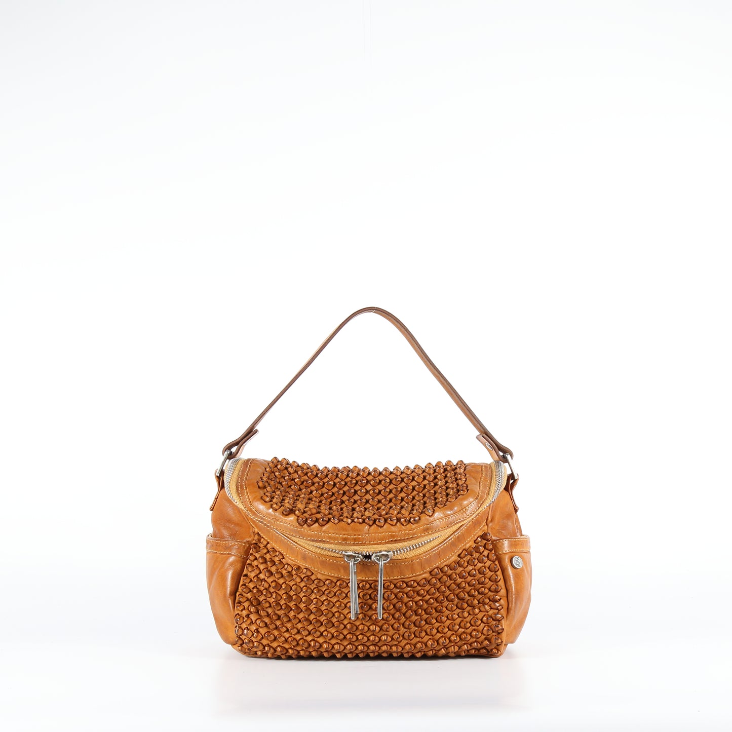 Priscilla Stud bowler bag in wheat-colored leather