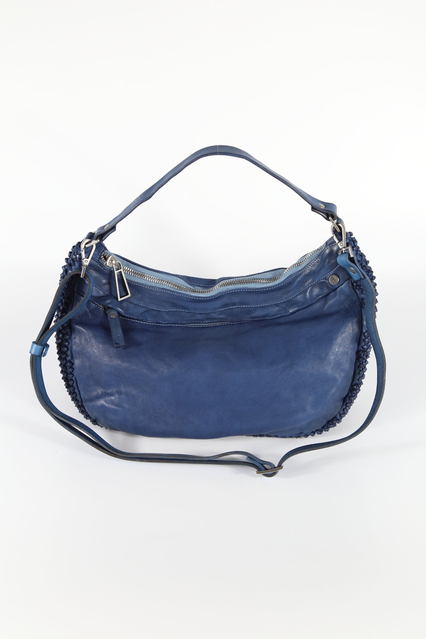 Chicca Stud leather bag in sea blue.