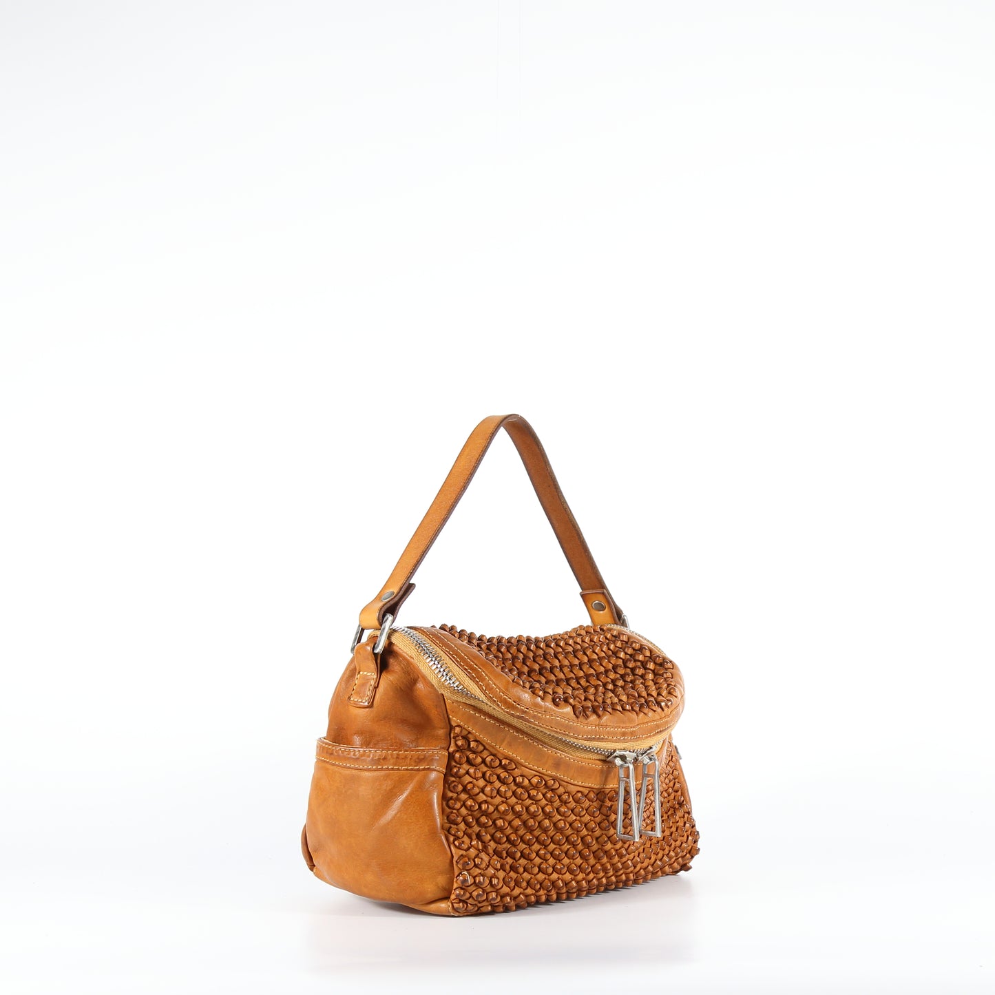 Priscilla Stud bowler bag in wheat-colored leather