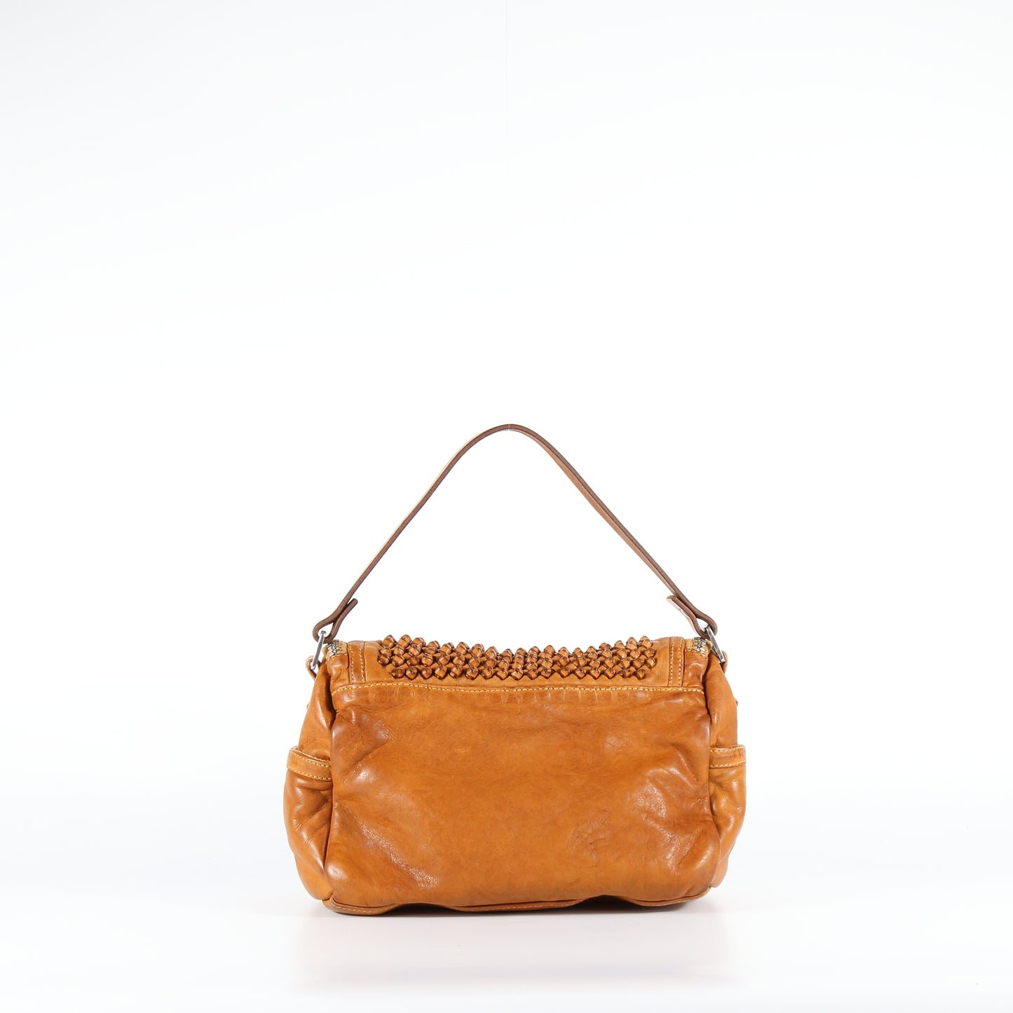Priscilla Stud bowler bag in wheat-colored leather