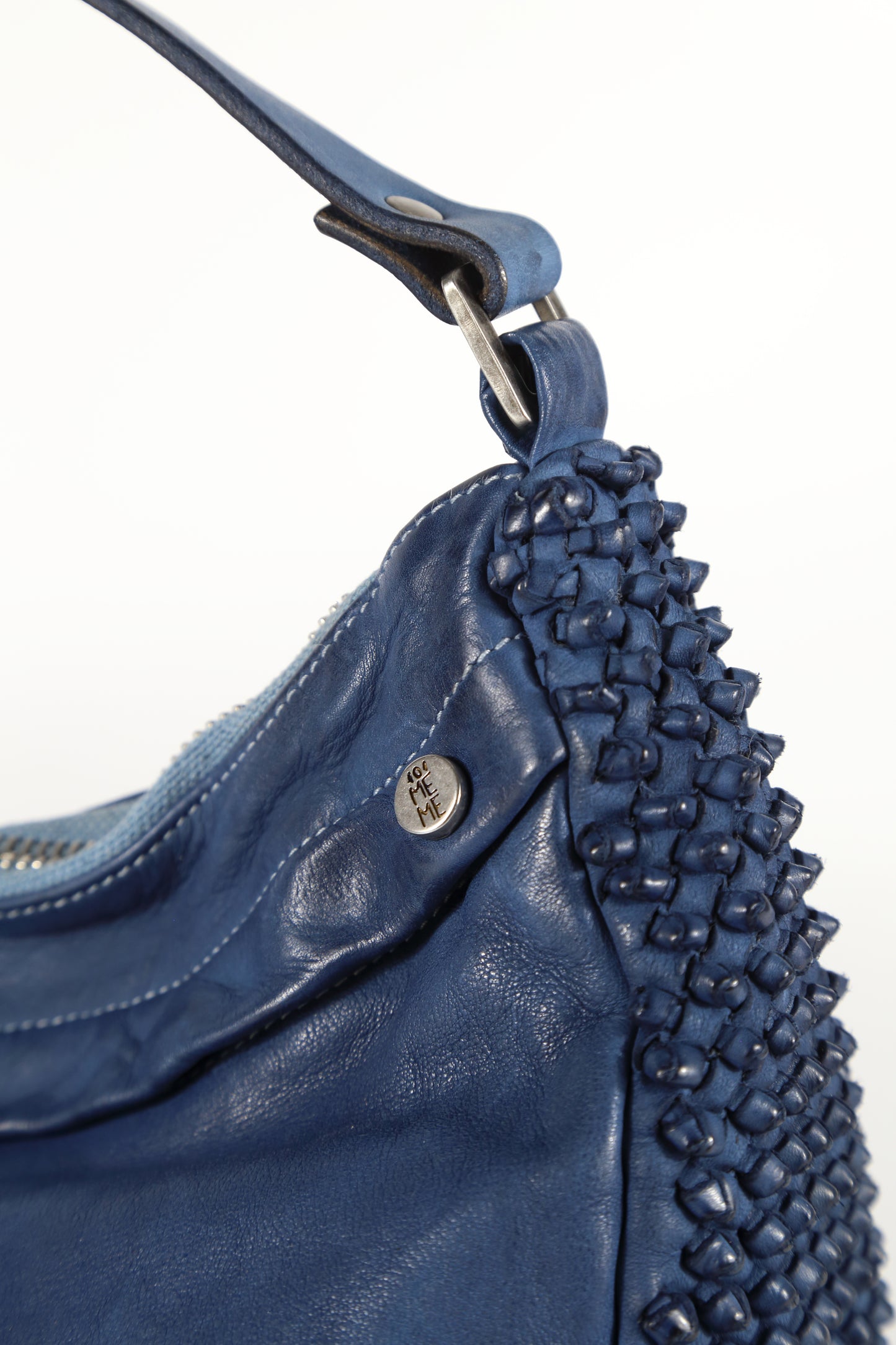 Chicca Stud leather bag in sea blue.