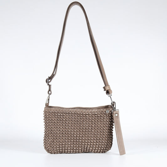 Tracolla Diletta stud in pelle colore taupe