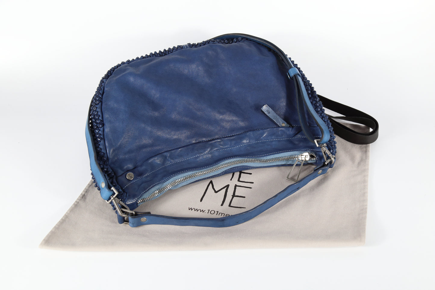 Chicca Stud leather bag in sea blue.