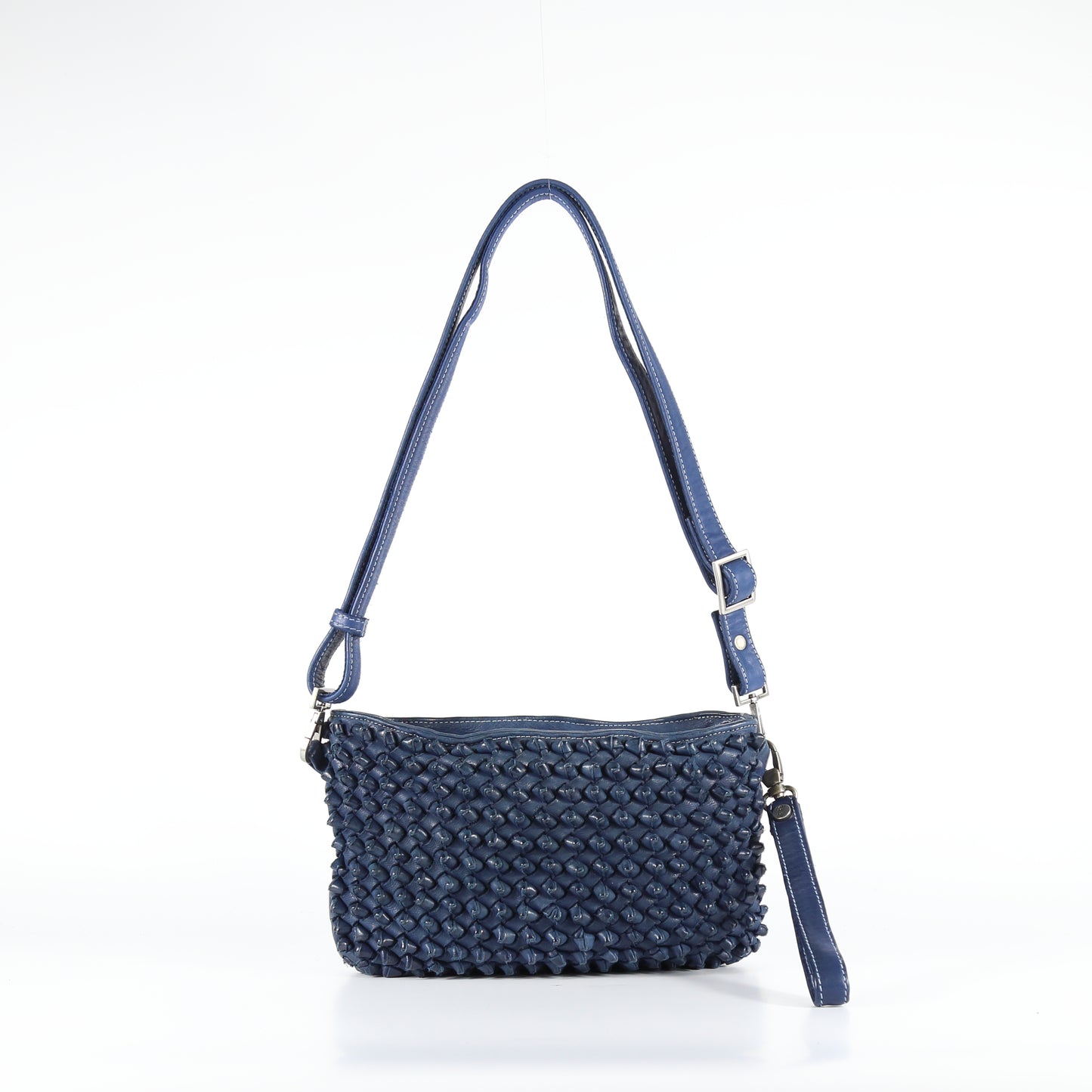 Tracolla Diletta nodi in pelle blu mare