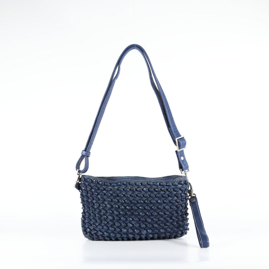 Tracolla Diletta nodi in pelle blu mare