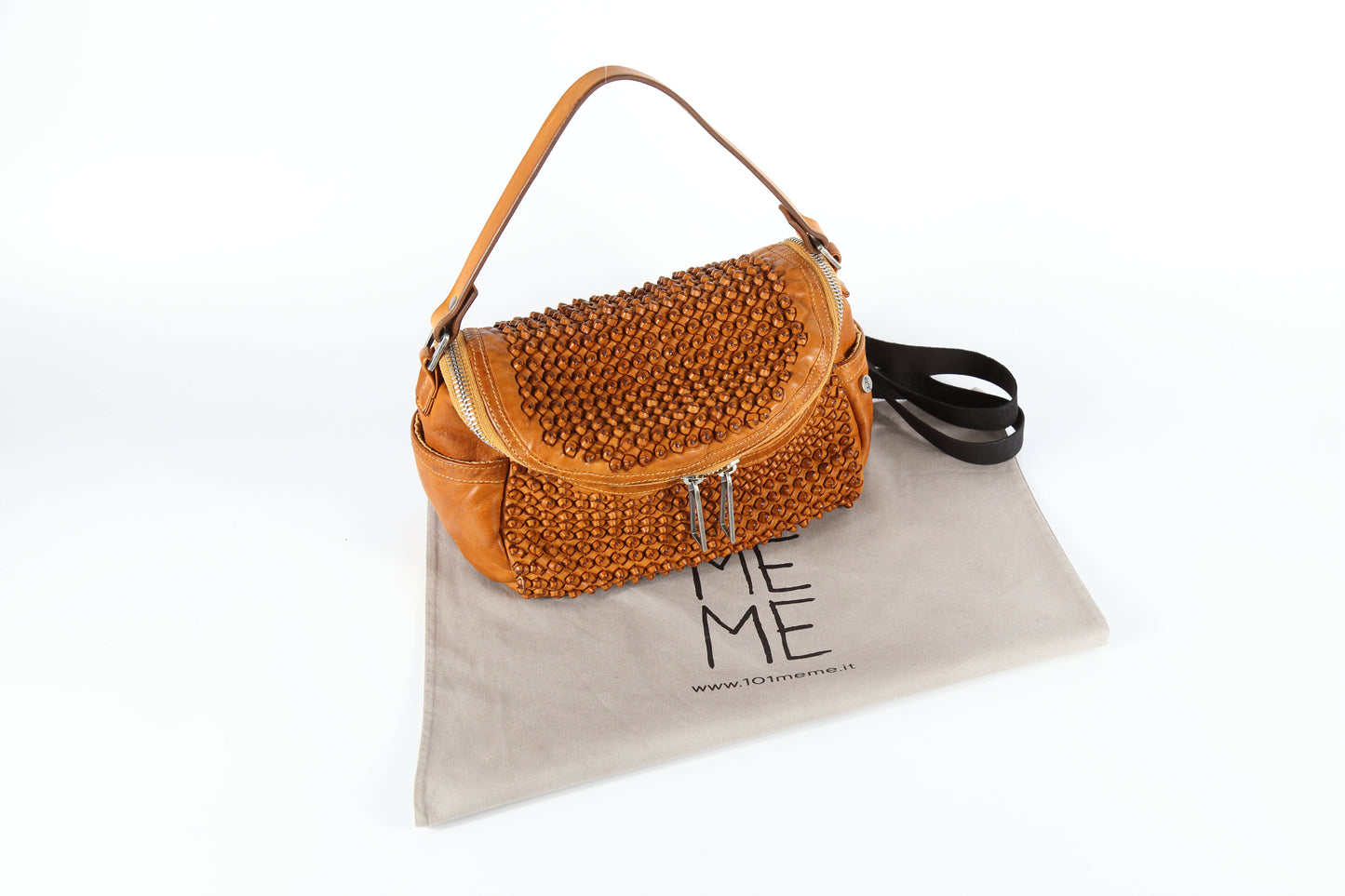 Priscilla Stud bowler bag in wheat-colored leather