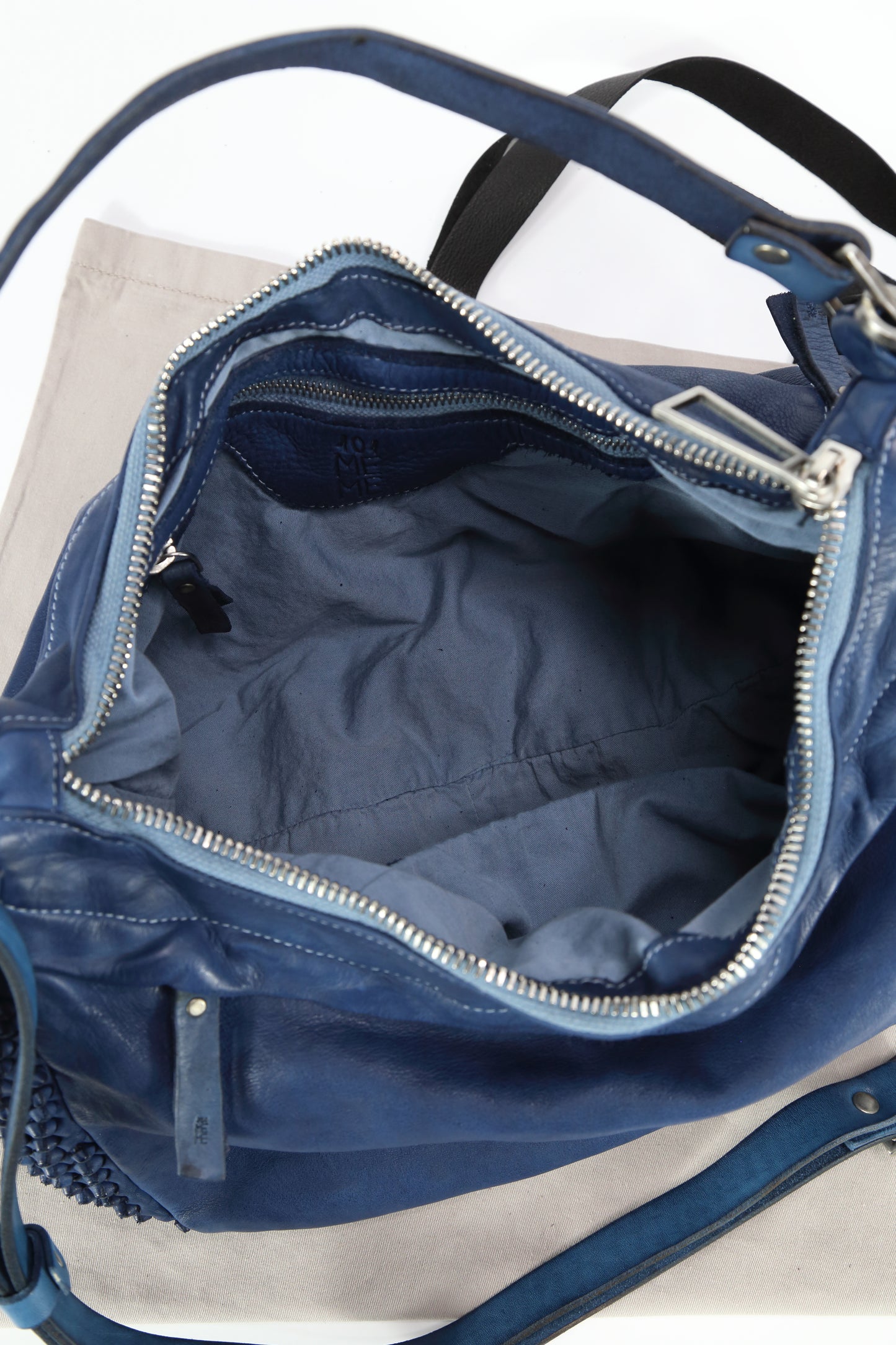 Chicca Stud leather bag in sea blue.